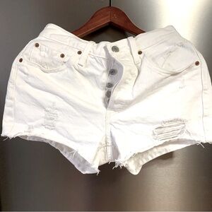 Levis Premium Denim 501 Womens 26 Cut Off Jean Shorts BIG E Button Fly White